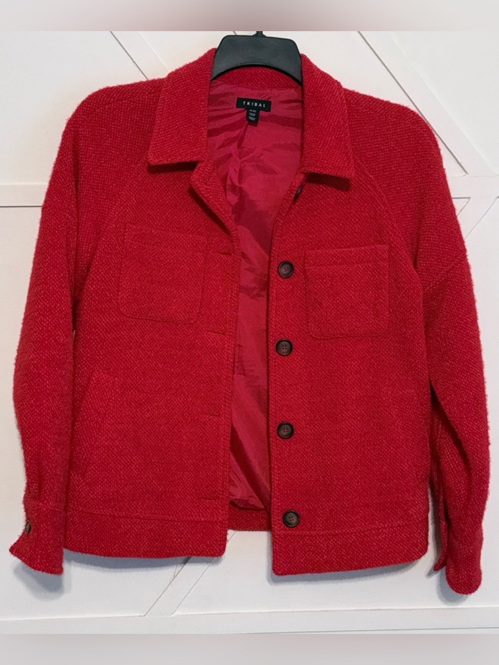 Tribal Red Textured Button-Front Jacket
